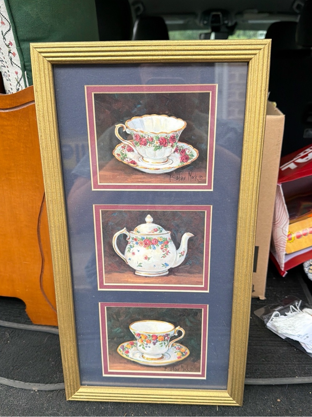 Framed Tea Set Wall Art Print - Navy & Gold